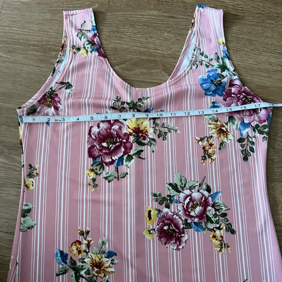 Pink Floral Striped Sleeveless Dress, size M - Picture 6 of 7